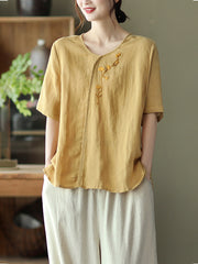 Vintage Embroidered Printed Round Neck Loose Pullover T-Shirt