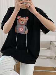 Round Neck Bear Print Short Sleeves T-Shirt Tops