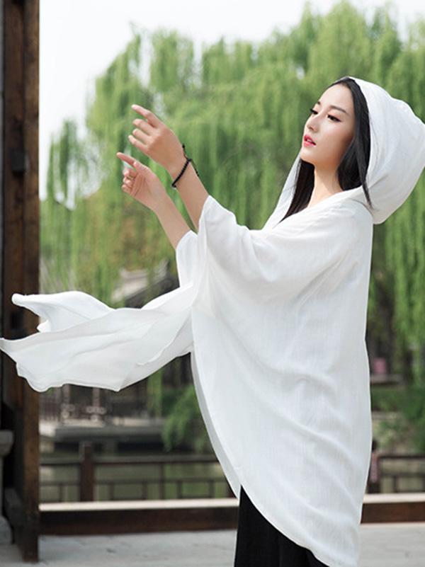 Simple Solid Loose Batwing Sleeve Hood Cape