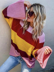 Striped Flared Sleeves Sweater Tops