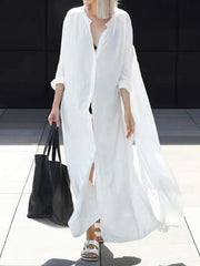 Loose Split-Side Urban Long White Shirt