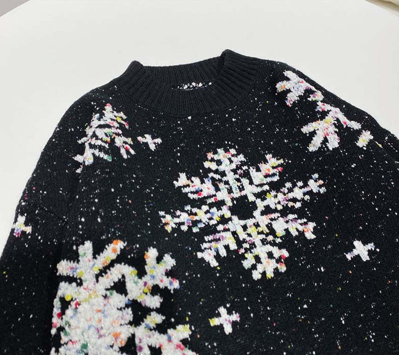 Christmas Snowflake Jacquard Round Neck Sweater