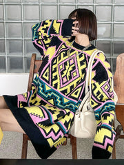 Ethnic Style Loose Geometric Jacquard Sweater