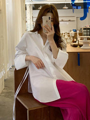 Loose Split-Side Lace-Up Cropped Comfortable Fashion Shirt