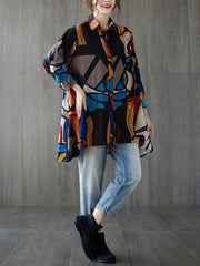 Retro Print Loose Casual Long Sleeve Shirt