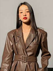 Long Leather Coat With Belt