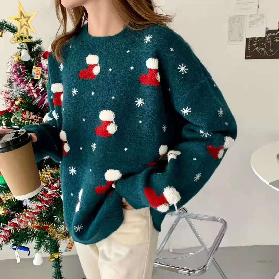 Christmas Shoes Print Loose Sweater