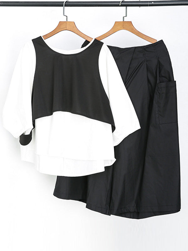 Three Piece Original Solid Vest& T-Shirt&Wide Leg Shorts