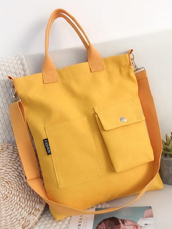 3 Colors With-pockets Canvas Handbag