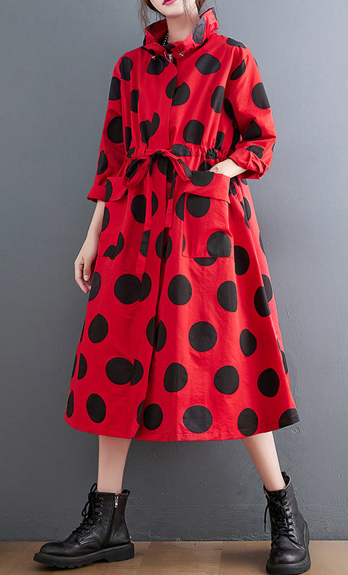 Loose Polka Dot Print Mid-Length Coat