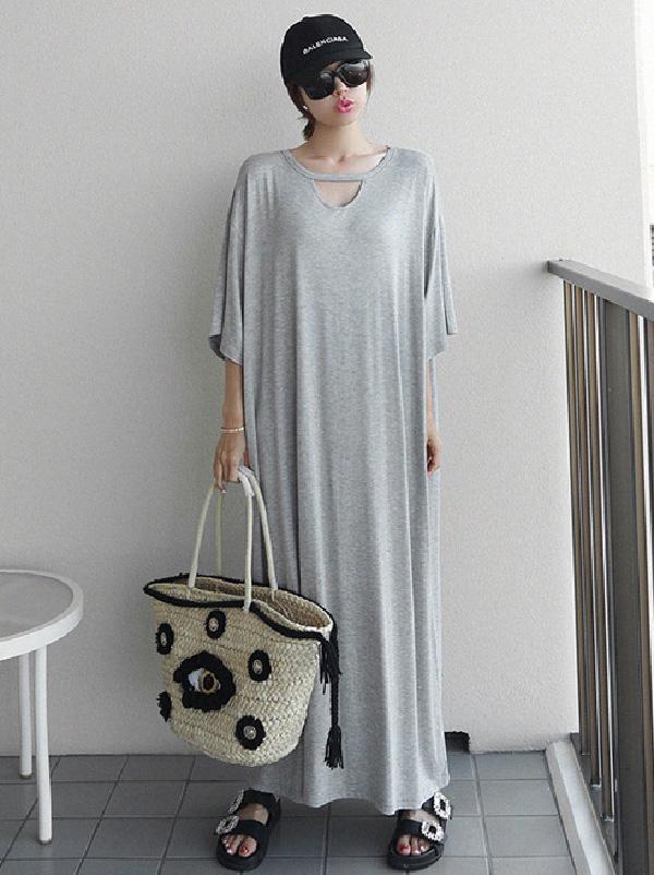 Loose Urban Gray Hollow Maxi Dress