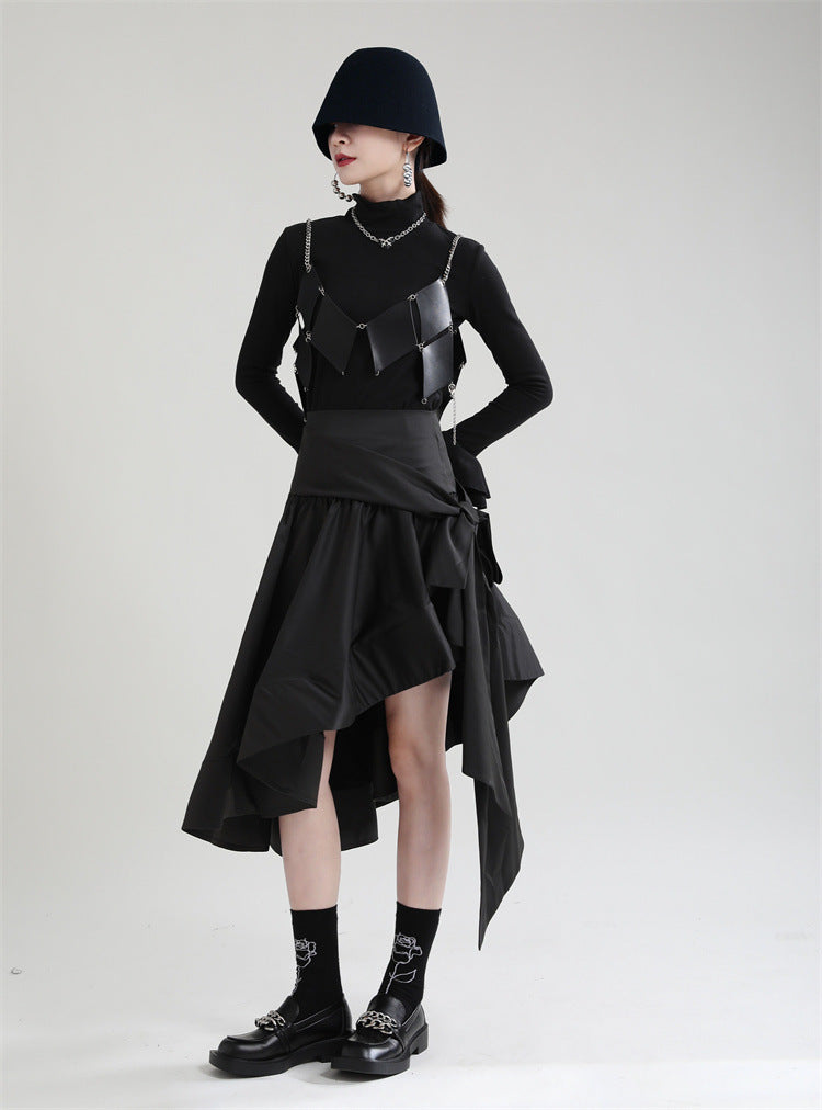 Original Design Irregular Solid Color Lace-Up Skirt