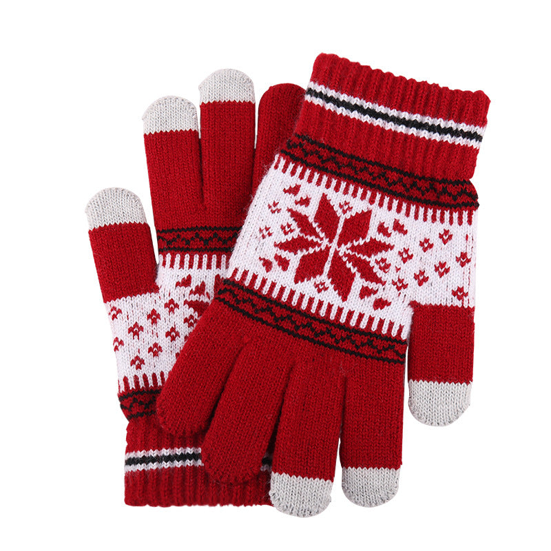 Christmas Snowflake Thciken Knitted Wool Gloves