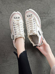 Flat Heels Lace Up Canvas Sneakers