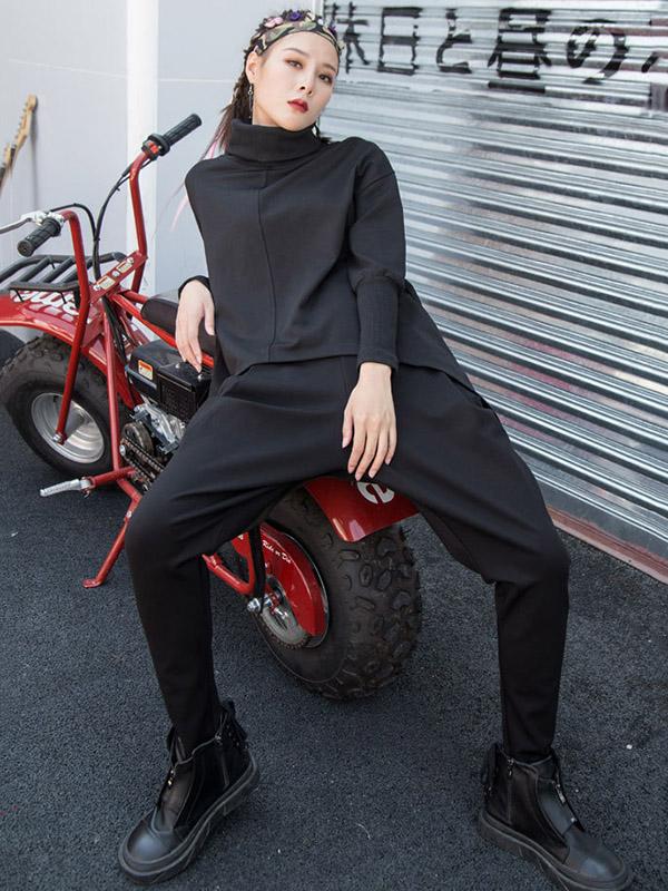 Black High-Low Turtleneck T-Shirt