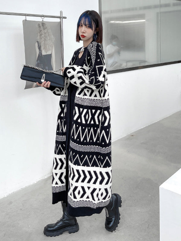 Urban Printed Long Knitted Outwear