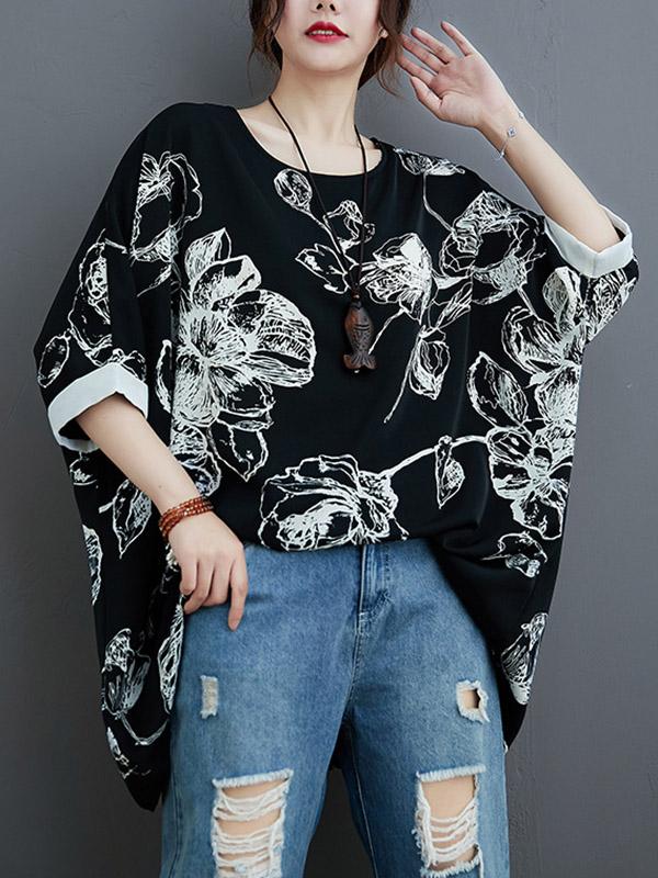 Plus Size Loose Print Chiffon T-Shirt