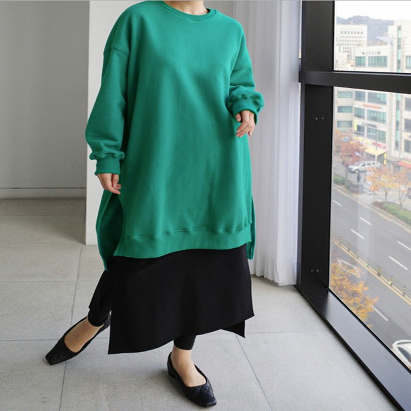 Loose Plus Size Split Round Neck Sweatshirt