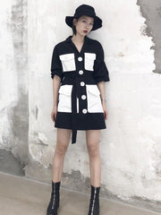 Split-joint Lapel Big Pocket Shirt Dress