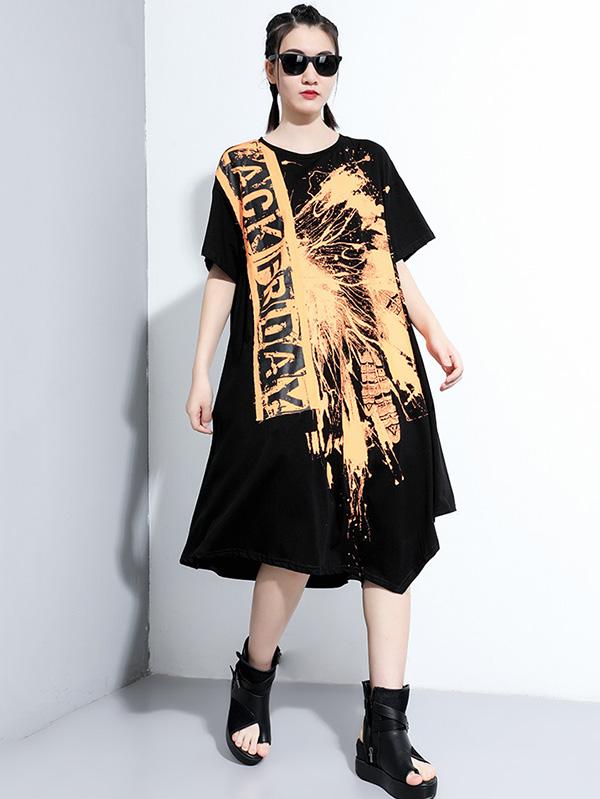 Original Personality Letter Print Irregularity Dress