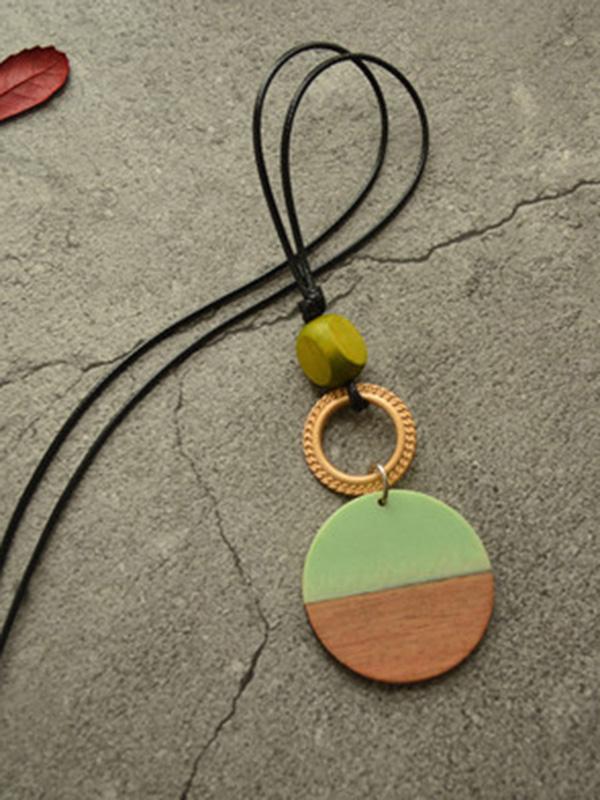 Simple Resin Round Ring Color-Block Necklace