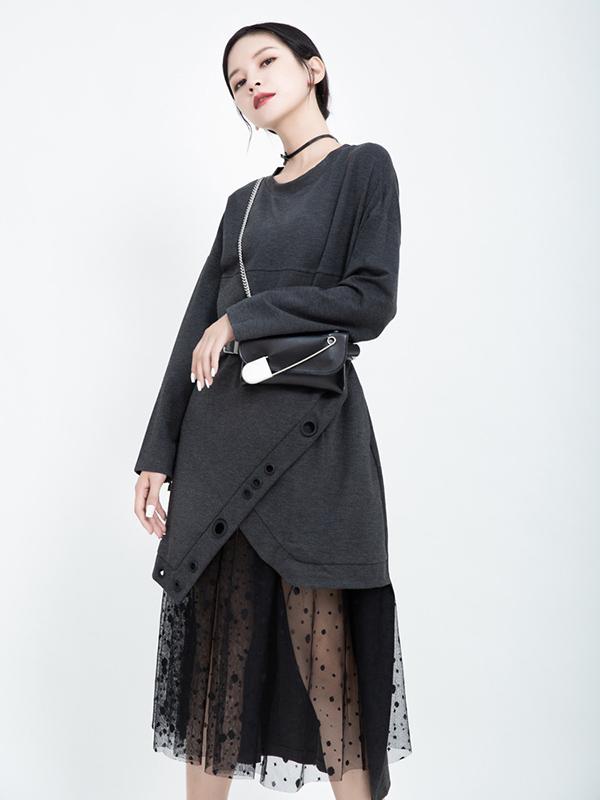 Polka-dot Gauze Split-joint Cropped Midi Dress