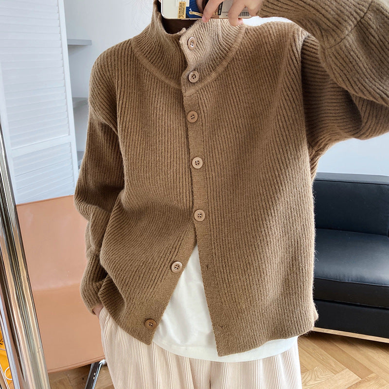 Women Lapel Solid Color Casual Sweater