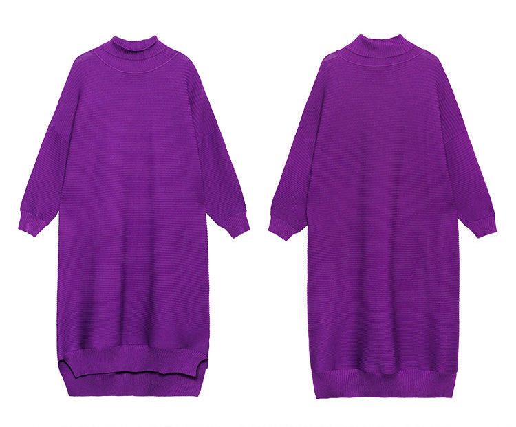 Long Sleeve Loose Sweater Dress With Irregular Splits