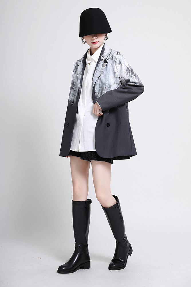 Tie-Dyed Casual Lapel Collar Long Sleeve Outwear