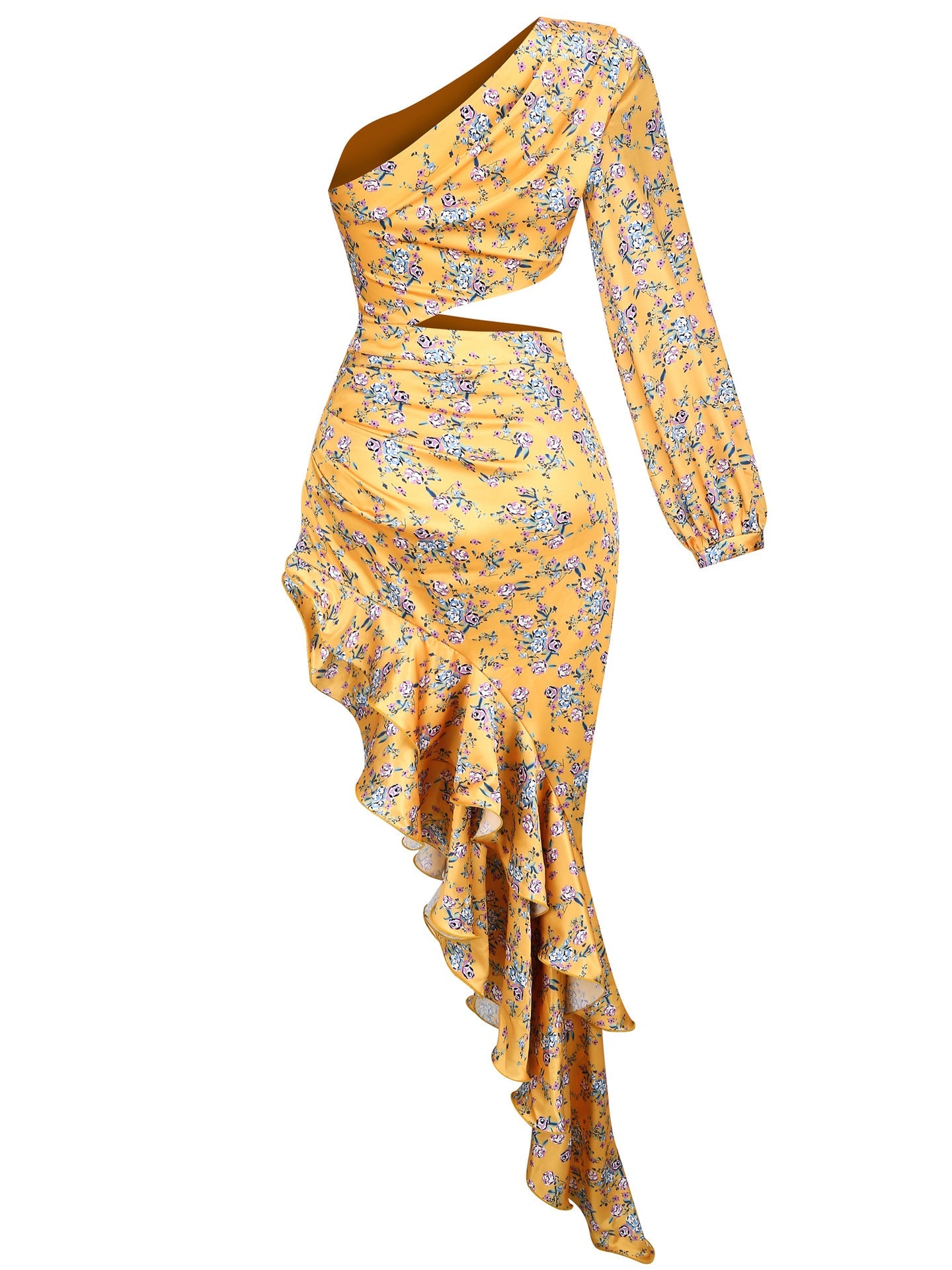 Aiyana One Shoulder Floral Maxi Dress In Yellow