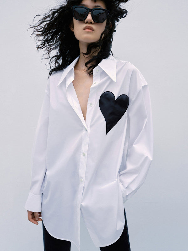 Simple Heart Patch Single Breasted Shirt