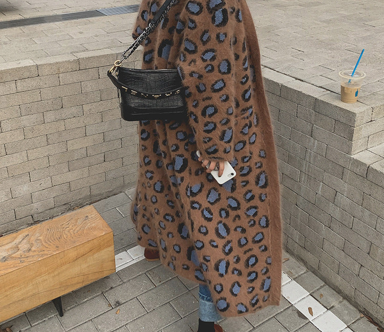 Loose Casual Leopard Print Long Sweater Coat