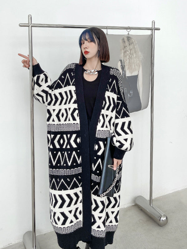 Urban Printed Long Knitted Outwear