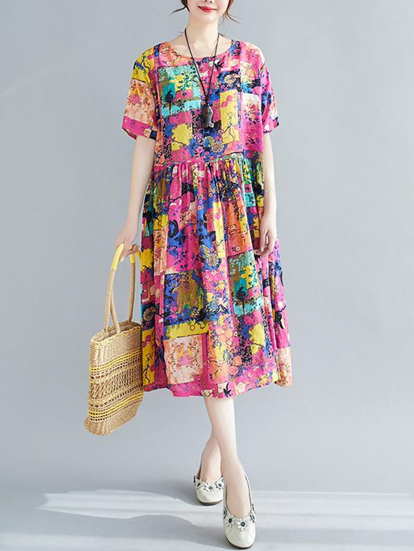 Loose Print A-Line Loose Dress