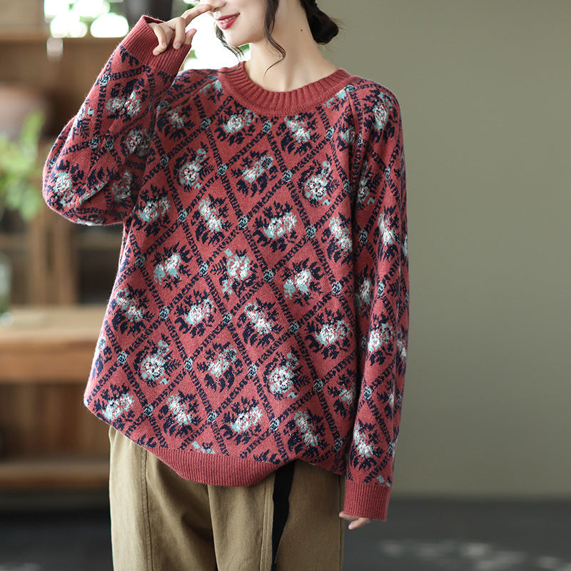 Retro Loose Jacquard Knitted Sweater