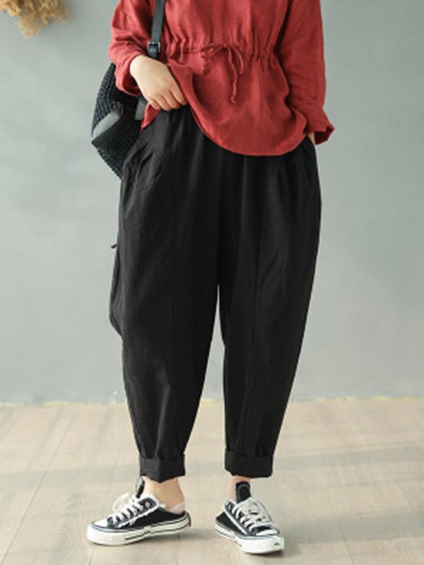 Vintage Solid Loose Splicing Harem Pants