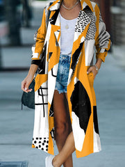 Casual Irregular Printed Lapel Midi Outerwear
