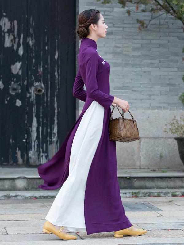 Purple Split-side Long Cheongsam Ao Dai