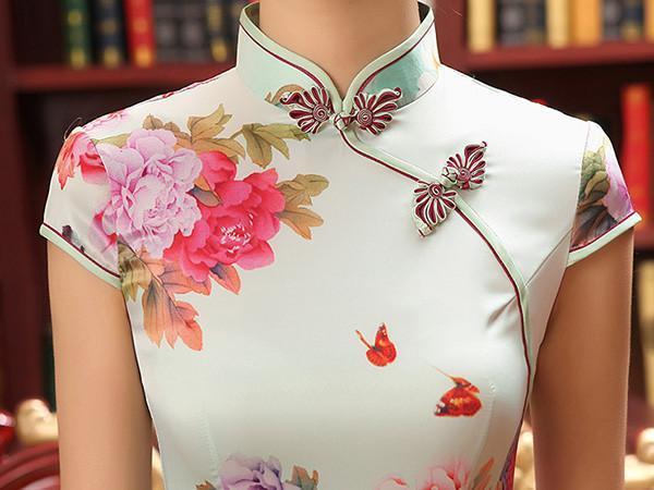 Floral Split-side Short Cheongsam Dress