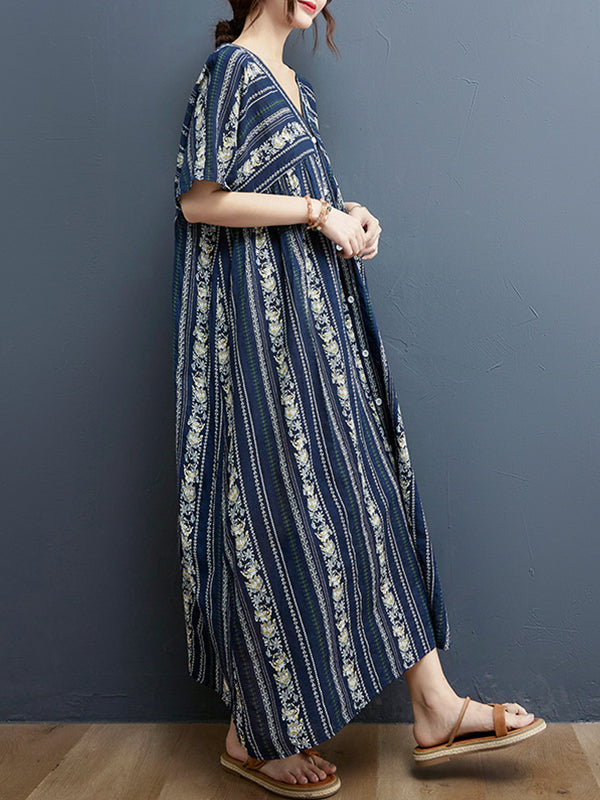 Bohemian Vintage Print V-Neck Dress