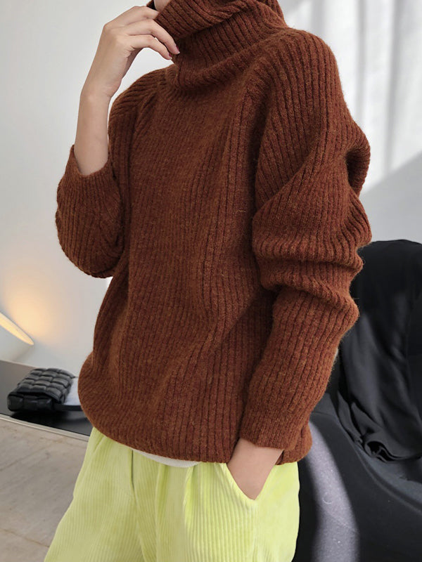 High Neck Solid Color Wool Pullover Sweater