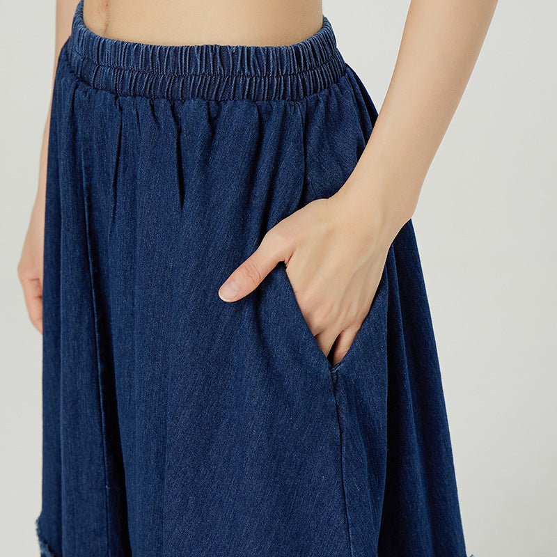 Retro Denim Irregular Stitching Skirt