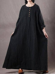 Plus Size Loose Black Striped Long Dress