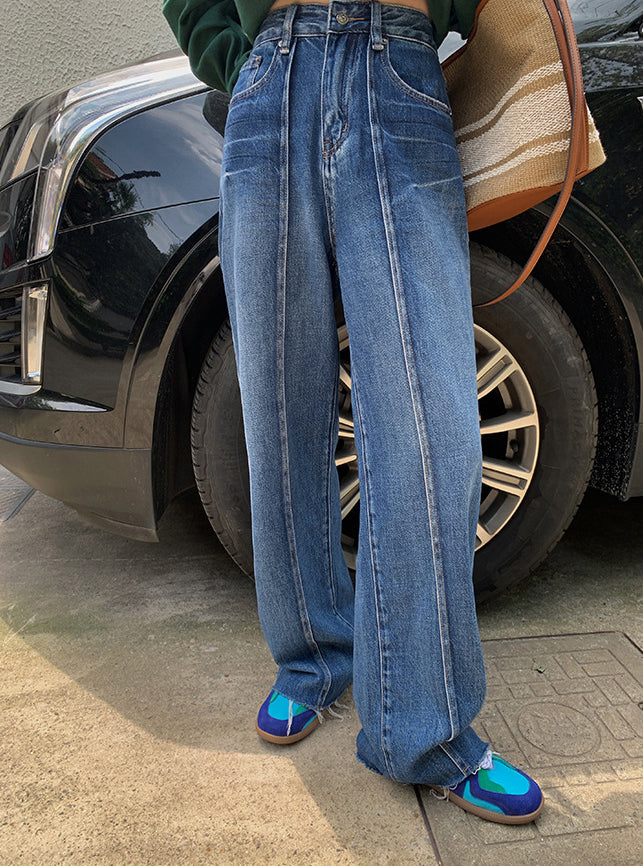 High-Waisted Casual Straight-Leg Jeans