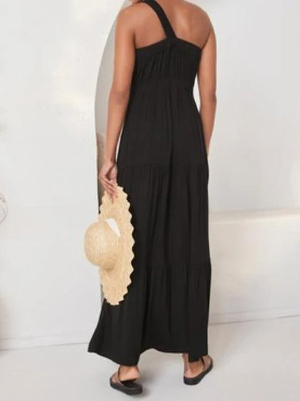 One Shoulder Urban Solid Maxi Dress