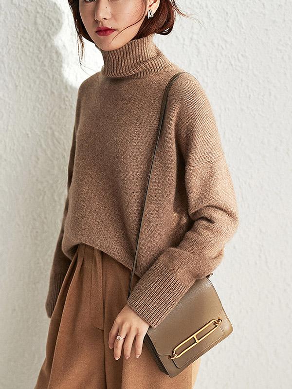 Solid Color Loose Turtleneck Sweater