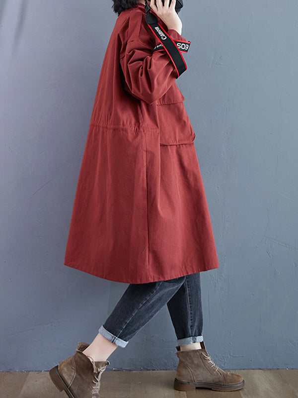 Women Lapel Solid Color Casual Coat