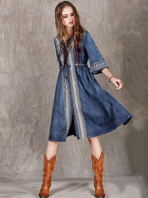 Vintage Oversize Embroidery Denim Dress