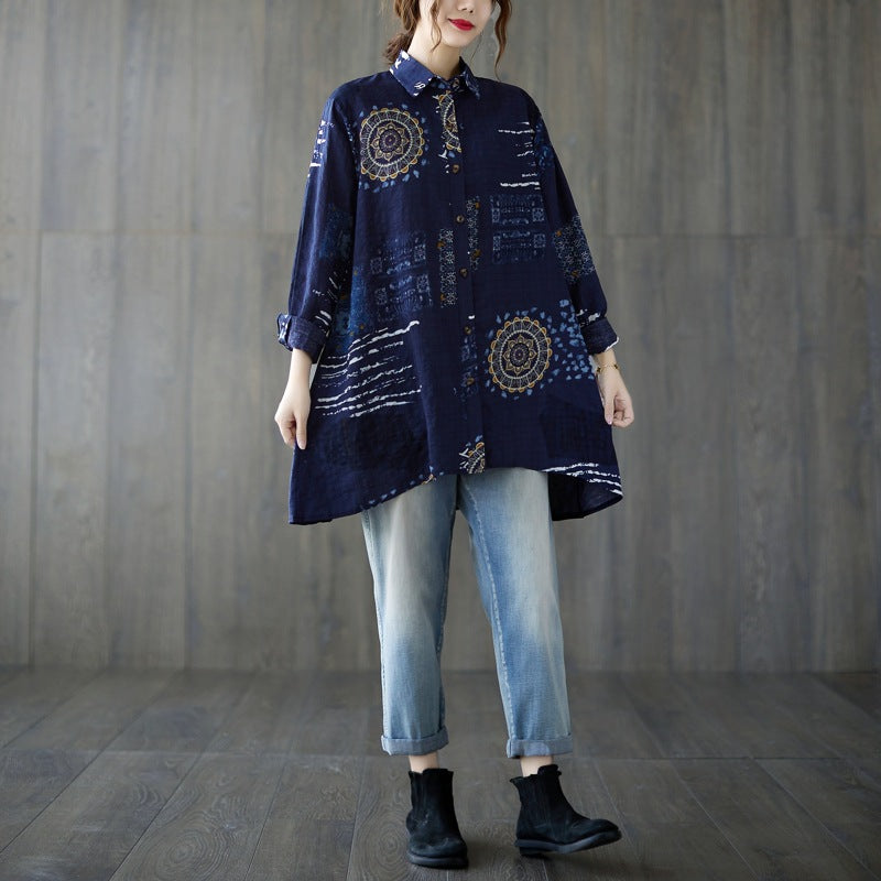 Printed Literary Mid-Length Casual Shirt