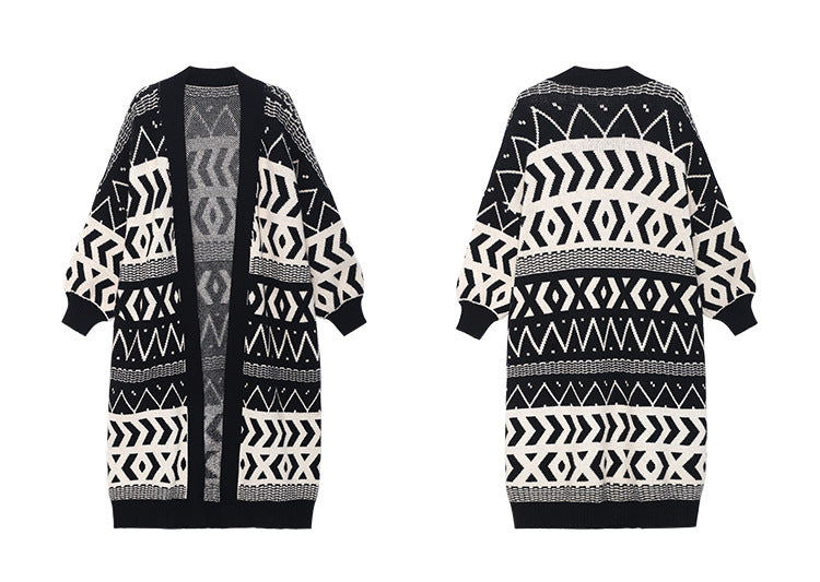 Urban Printed Long Knitted Outwear